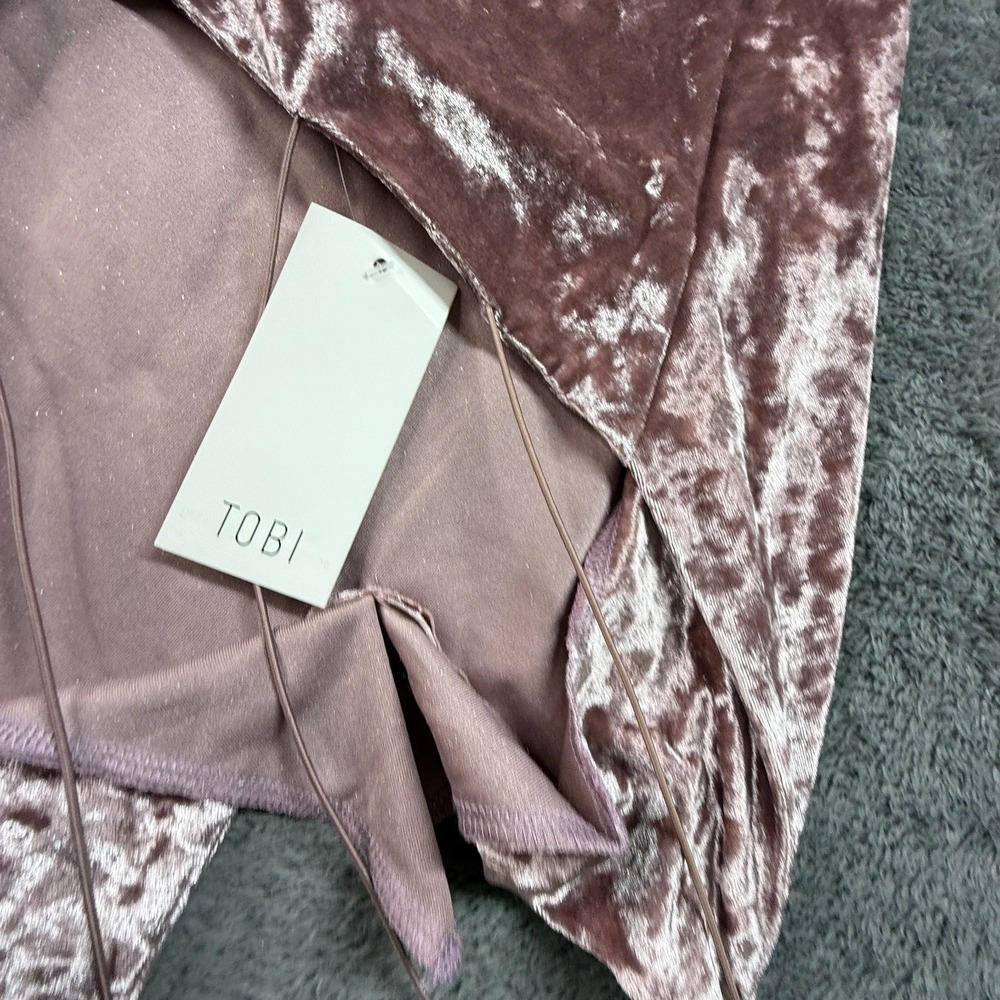 TOBI S Crushed Velvet Slip Dress Blush Pink Choker Neck Strappy Back NWT - Picture 8 of 8